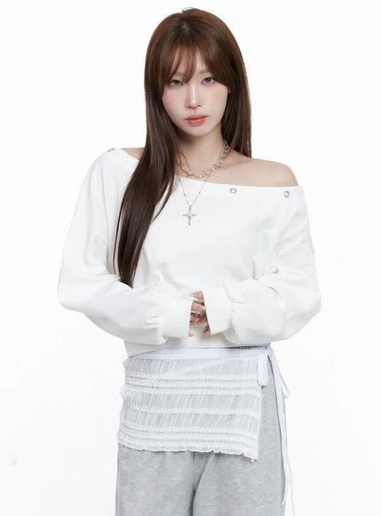 off-shoulder-eyelet-sweatshirt-cg529 / White