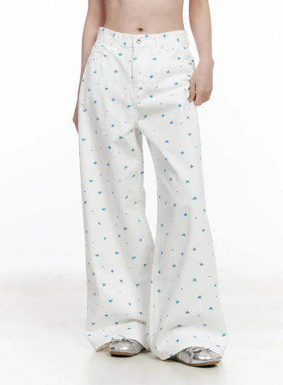 floral-wide-leg-cotton-pants-ca510 / White