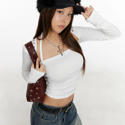 halter-neck-eylet-bolero-top-set-cd515 / White