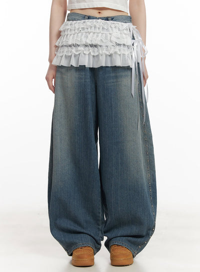 ribboned-frill-lace-layering-mini-skirt-cf519 / White