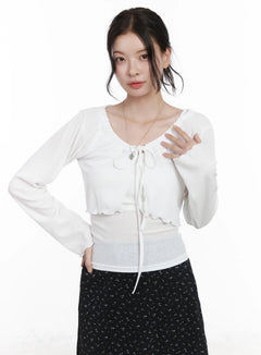 chic-tie-front-cardigan-set-ca510 / White