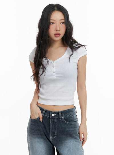 button-up-short-sleeve-crop-tee-cm425 / White