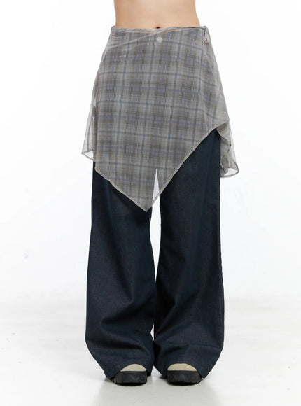 layered-plaid-mesh-midi-skirt-cs524 / Beige