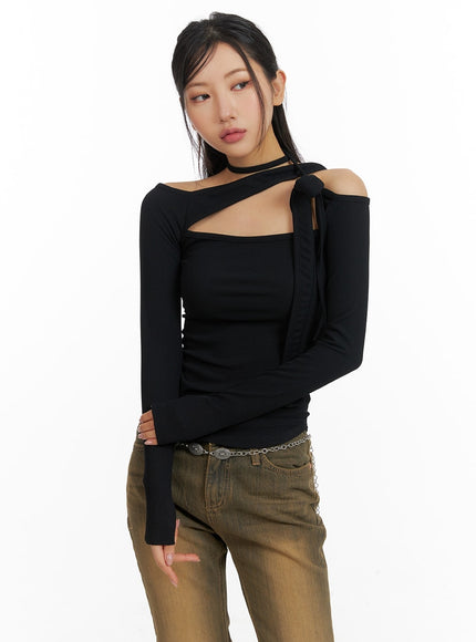 solid-asymmetrical-neck-cut-out-long-sleeve-top-cm411