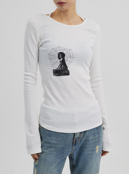 Graphic Ribbed Knit Top CF309