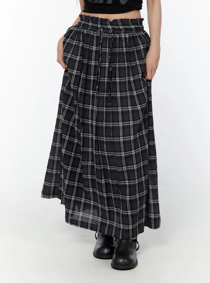 plaid-flare-maxi-skirt-cy519