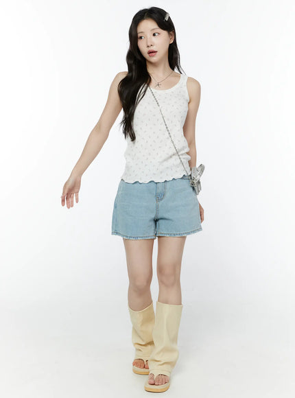 Washed Denim High-Waist Shorts IY507