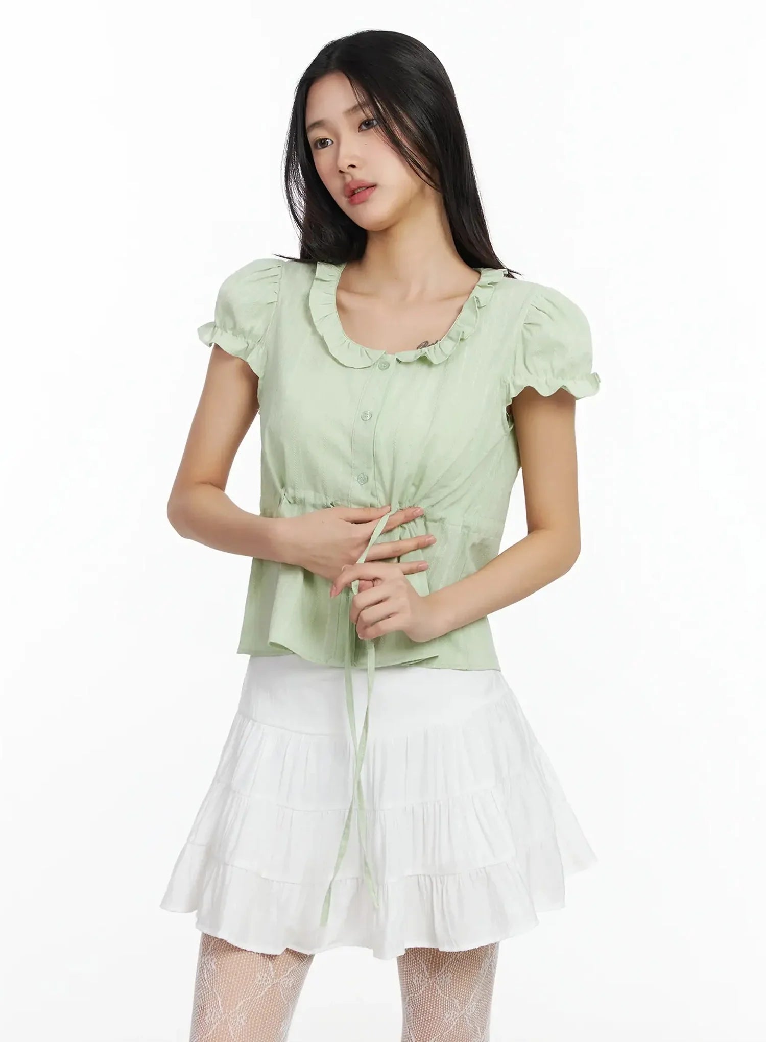 ruffled-ribbon-tie-short-sleeve-blouse-im530