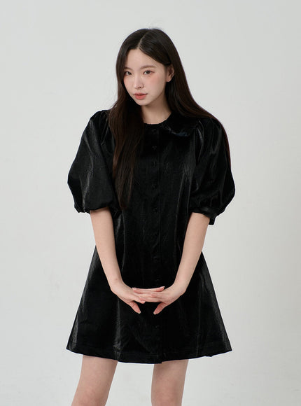 Puff Sleeve Faux Leather Mini Dress BD12