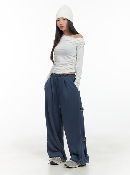 side-buckle-oversized-sweatpants-cg423 / dark blue