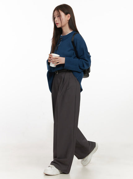 Classic Pintuck Wide-Fit Slacks IJ527