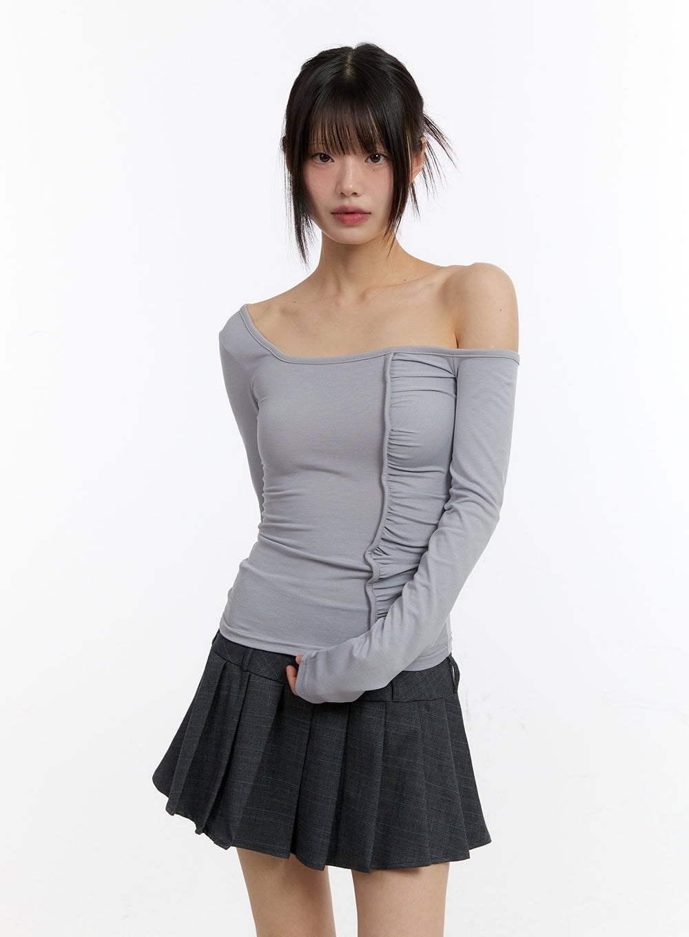 shirred-one-shoulder-long-sleeve-top-ca508