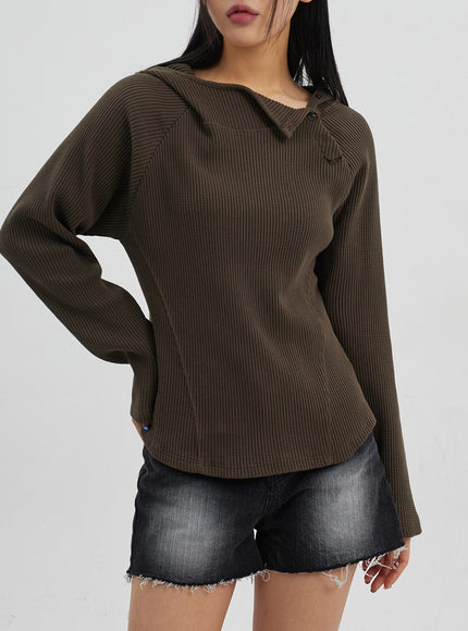 Side Button Detail Knit Hoodie CJ318