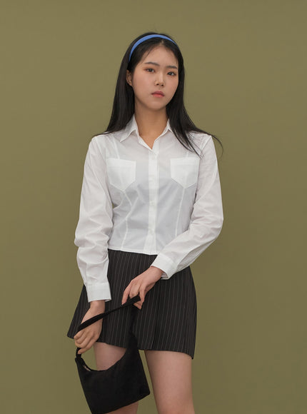 Cropped Shirt with Pockets C2601