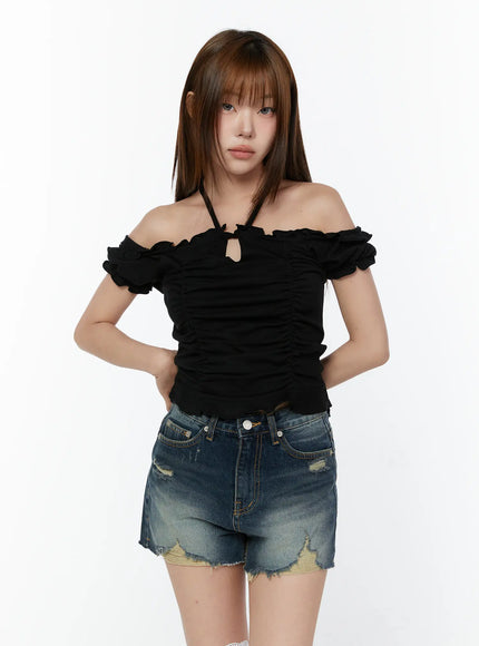 front-tie-ruched-off-shoulder-blouse-cy519