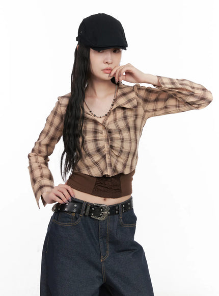 plaid-shirred-crop-long-sleeve-shirt-cn513