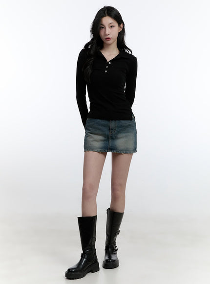 Basic Slim-Fit Collared Long Sleeve Top CJ521