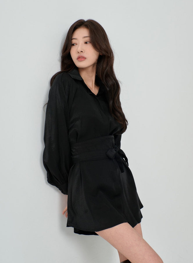 Ensemble chemise et pantalon à ruban taille haute IN08