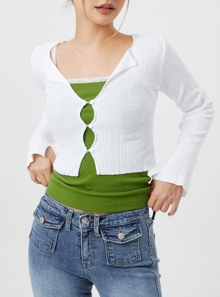 Cropped Long Sleeve Cardigan CF317