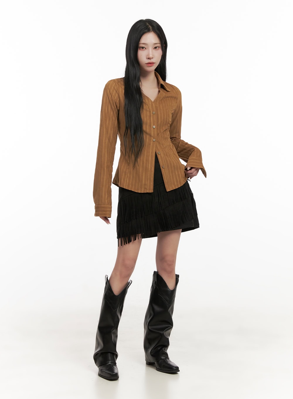 striped-collared-buttoned-blouse-cd409
