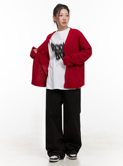 Cable Knit Relaxed Fit Cardigan C7102