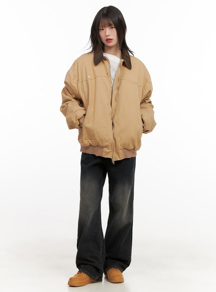 Fringe-Trim Collared Bomber Jacket CJ501