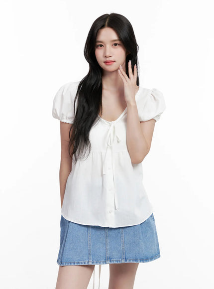 v-neck-puff-sleeve-summer-top-cl516