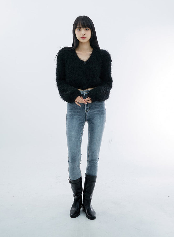 Lange, schmale Hose mit hoher Taille OO04