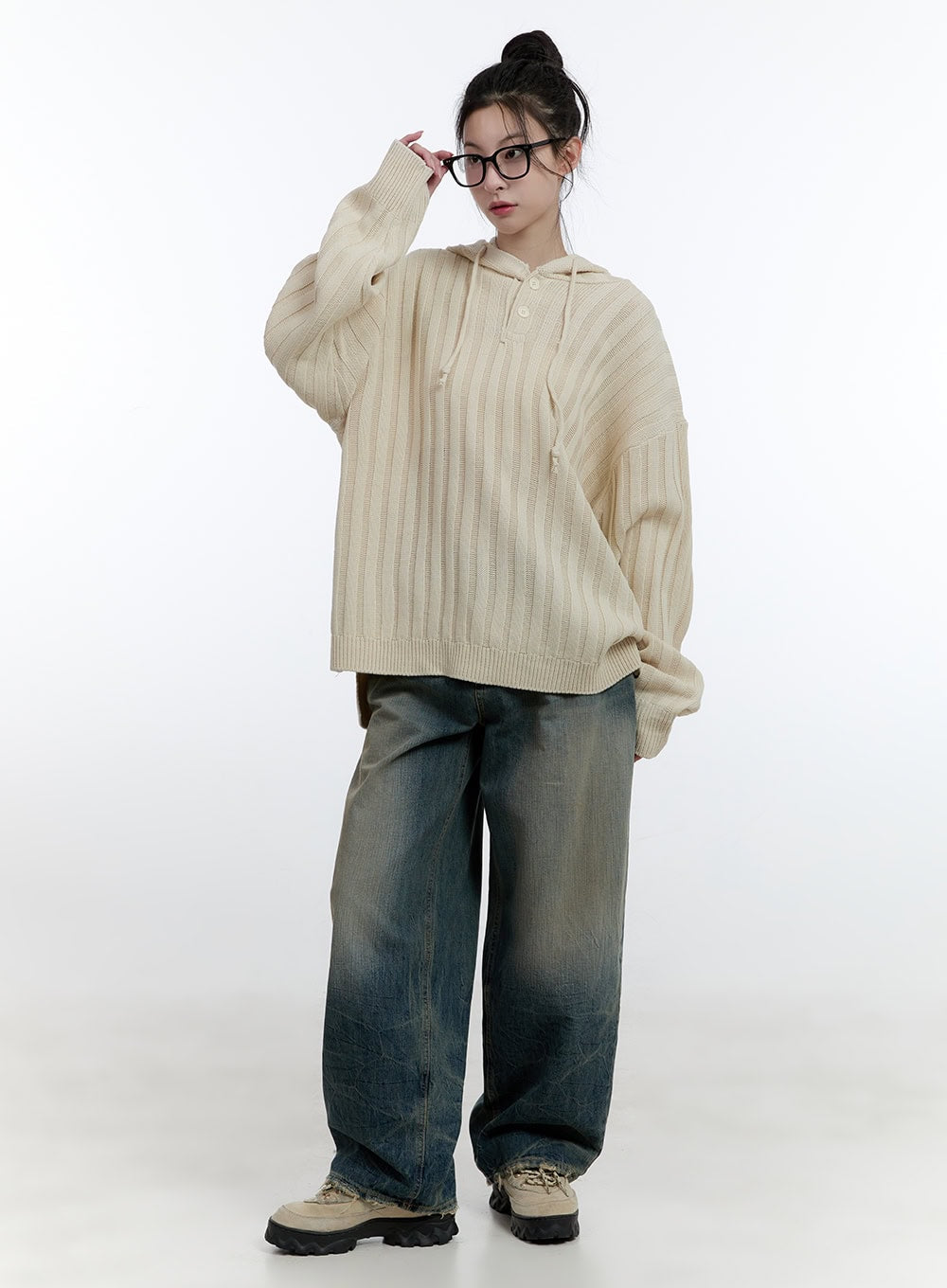 Oversize Ribbed Hooded Sweater CJ522