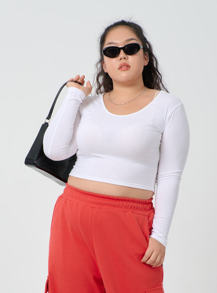 Plus U-Neck Long Sleeve Cropped Top ID27