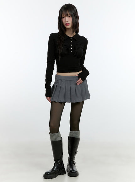 shirring-long-sleeve-collared-crop-top-cf507