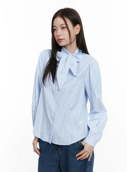 striped-puff-sleeve-tie-blouse-co506