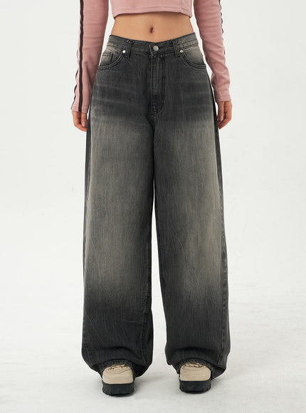Black Baggy Jeans CA327 - Korean Women