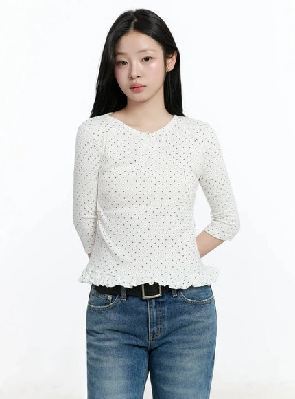 polka-dot-frill-hem-3-4-sleeve-top-im513