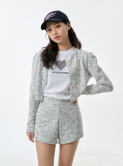 Ensemble cardigan court et short en tweed BF301