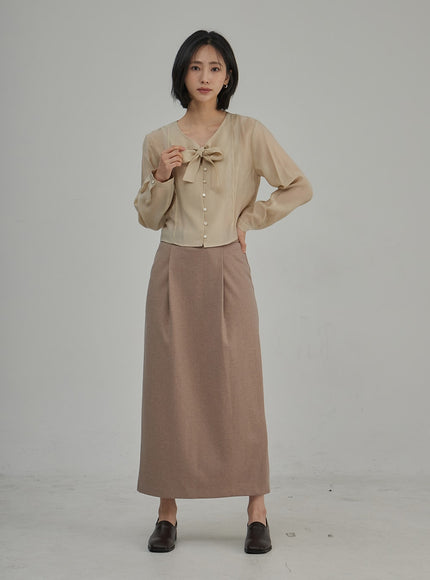 Ribbon Detail Button Cropped Blouse OJ304