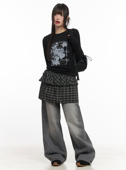 checkered-ruffle-layering-mini-skirt-cf519