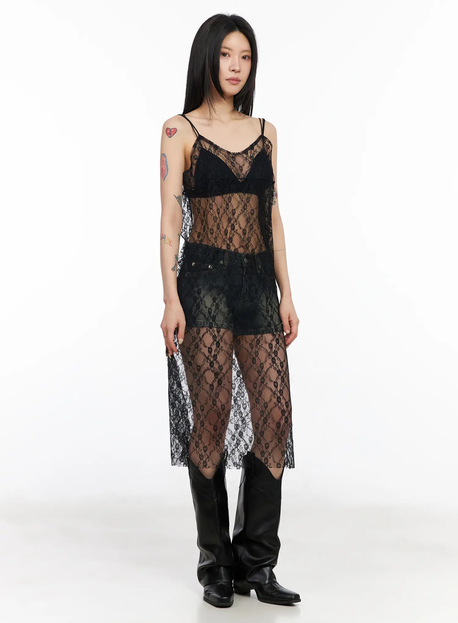 lace-sheer-overlay-dress-cm517