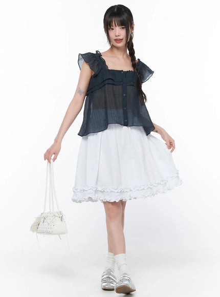 Frilled Shirred Midi Skirt CA528