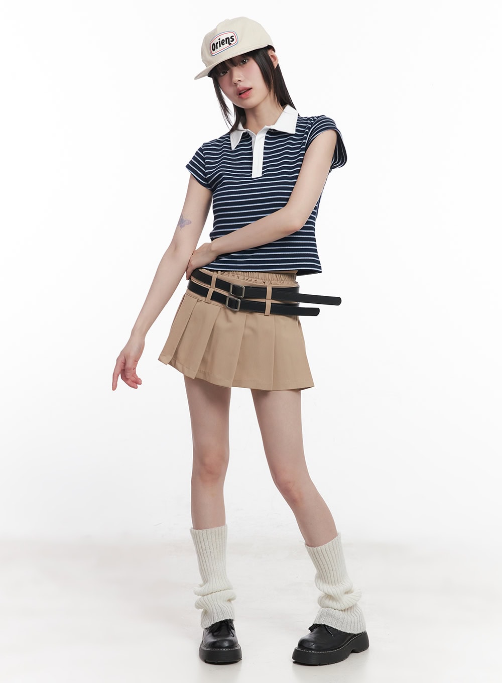 double-belt-pleated-mini-skirt-cu506