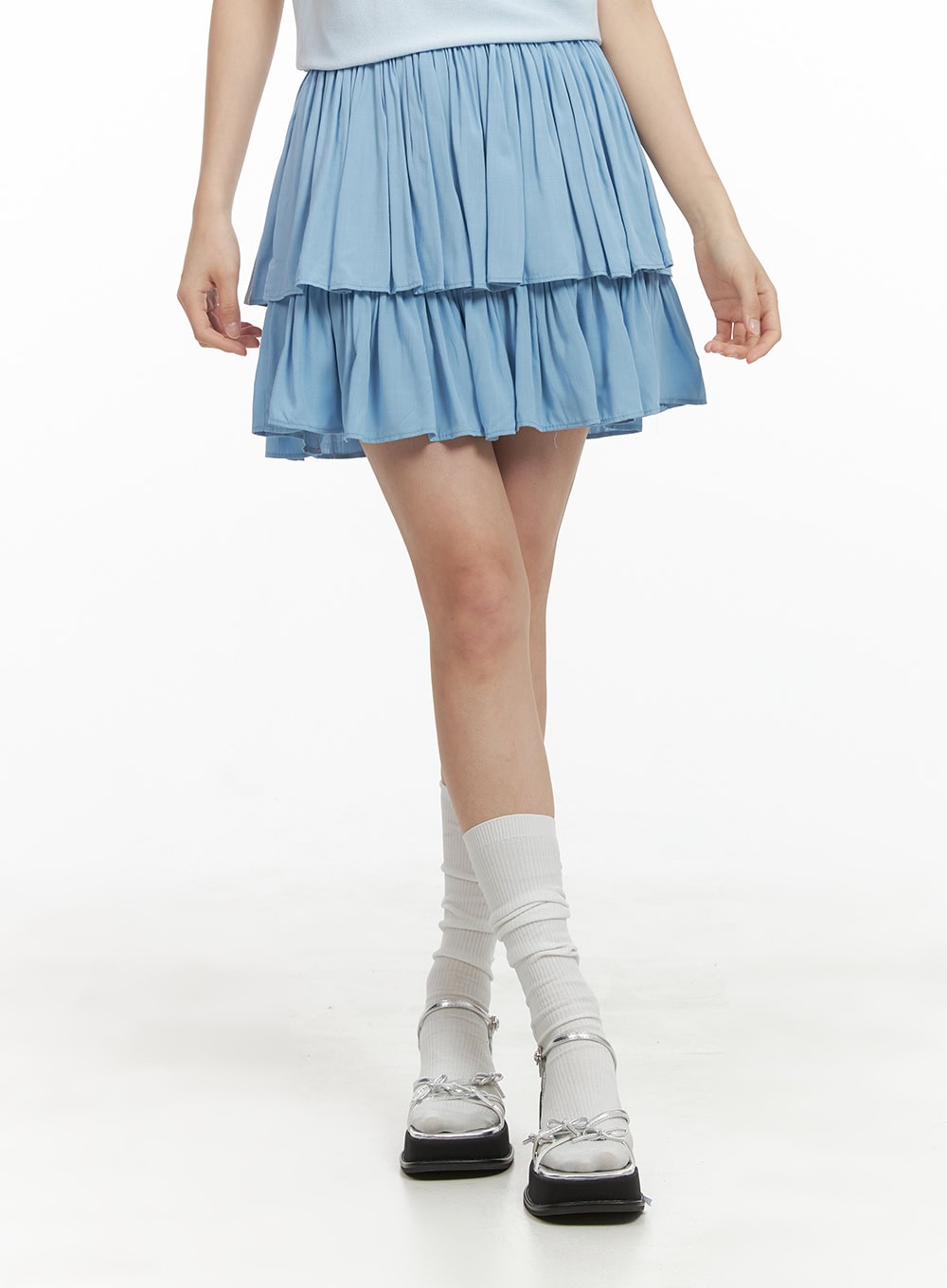 solid-ruched-ruffle-hem-mini-skirt-oy421