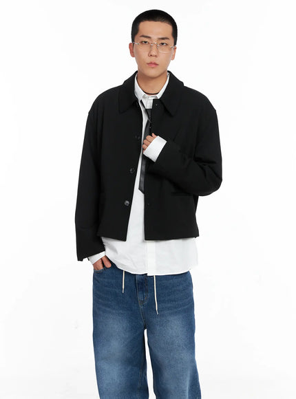 mens-cropped-button-up-jacket-is502 / Black