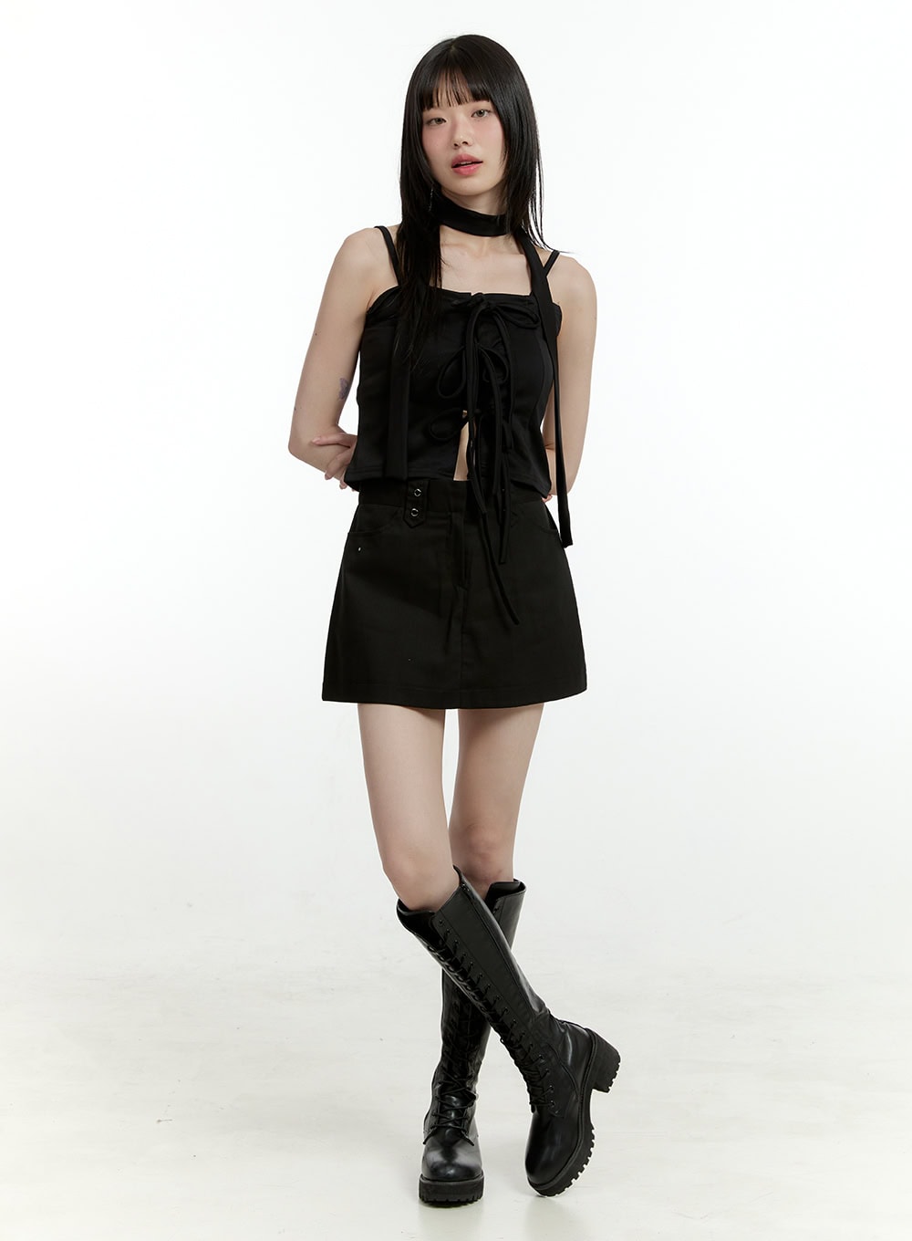 ribbon-strap-sleeveless-top-with-scarf-cl426