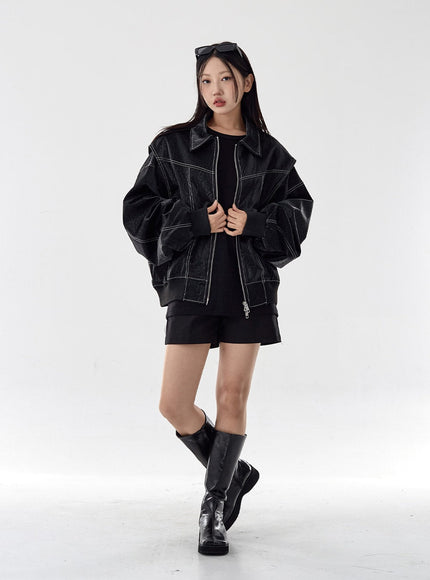 Over Fit Stitch Veste en similicuir Unisexe CG16