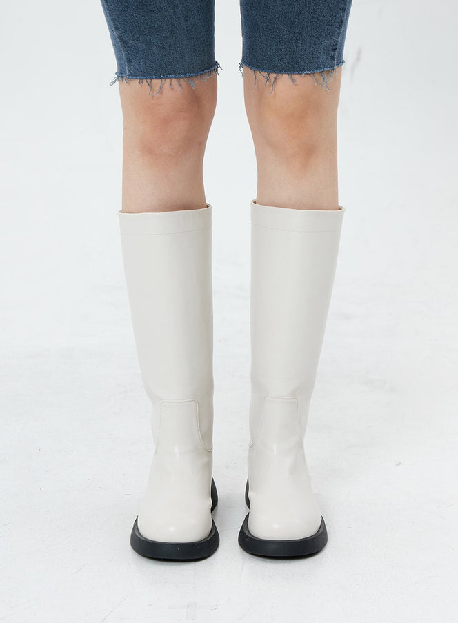 Basic Round Toe Wide Long Boots OS19