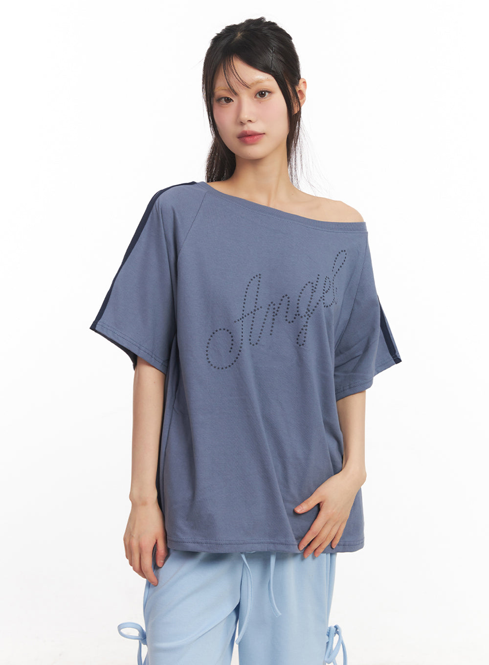 angel-stud-one-shoulder-stripe-t-shirt-iy502
