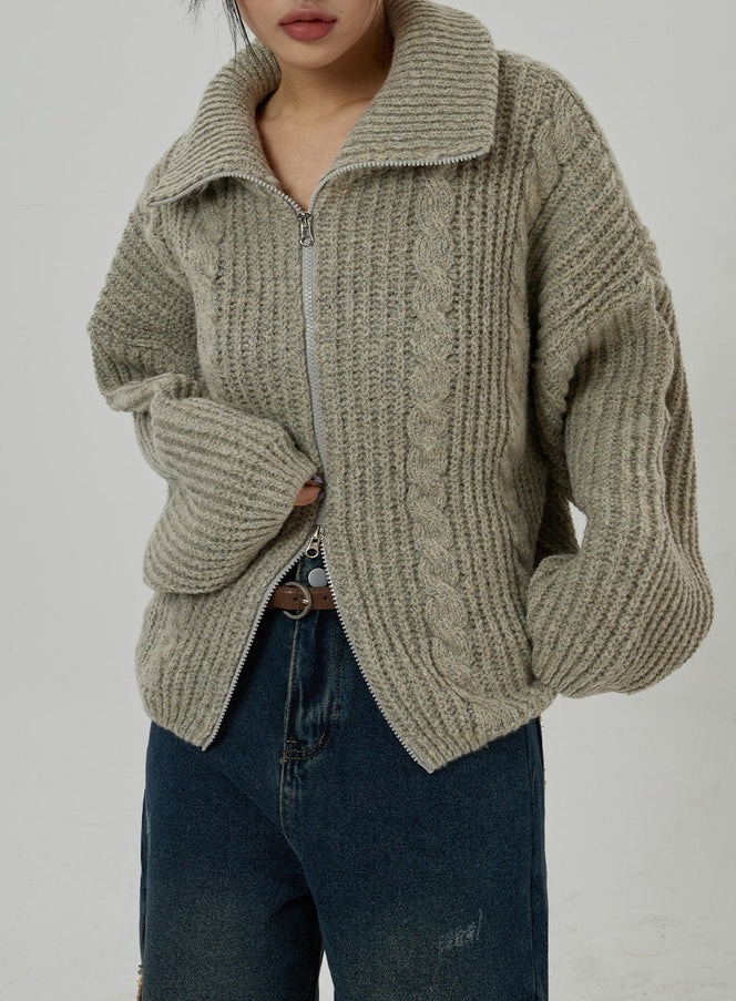 Strickjacke mit Zwei-Wege-Reißverschluss und Twist-Muster CD20
