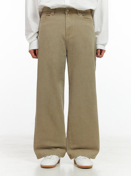 mens-solid-cotton-wide-leg-pants-in426 / Beige