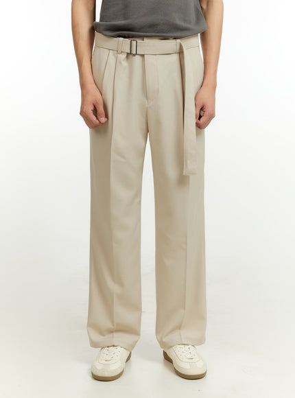 mens-buckle-waist-wide-fit-pants-il412 / Beige