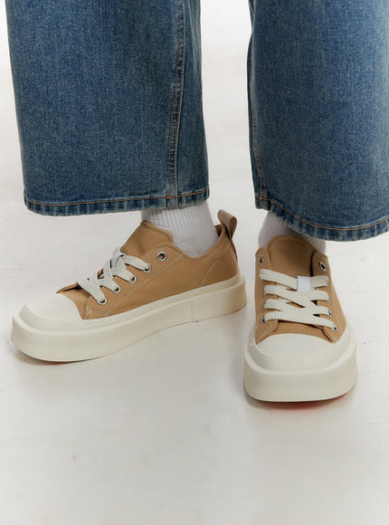 mens-square-lace-up-sneakers-ia504 / Beige